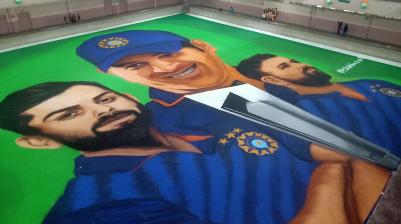 7700 sq ft 3D Rangoli for Team India