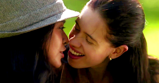 margarita with a straw lesbian kissing scene