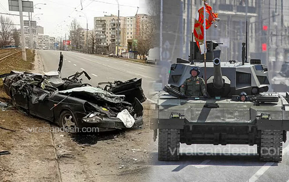 Russian Tank Destroy Car on Road 1