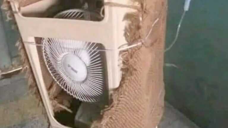 jugaad cooler with table fan and plastic stool